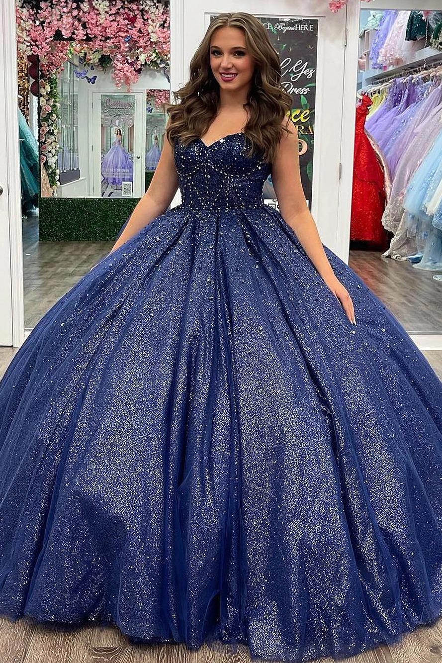 Elegant & Classic Ball Gown Sweetheart Neck Sleeveless Navy Blue Tulle suzhoufashion Elegant & Classic Ball Gown Sweetheart Neck Sleeveless Navy Blue Tulle suzhoufashion