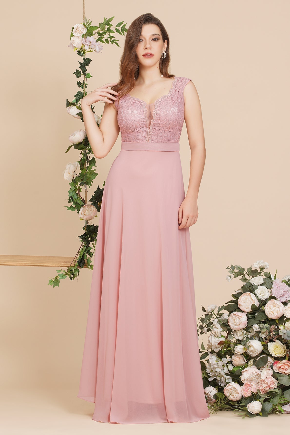 Elegant Floor-length Lace A-line Burgundy Formal Dress