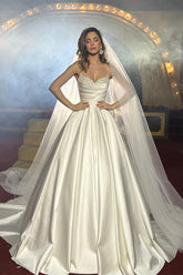Elegant FloorLength Sleeveless A Line Satin Bridal Dress With Beads