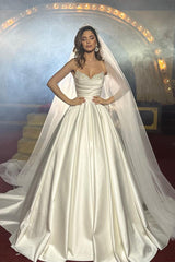 Elegant FloorLength Sleeveless A Line Satin Bridal Dress With Beads