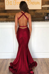 Elegant Halter Mermaid Evening Dresses | Elastic Satin Sleeveless Ruffles Prom Dresses
