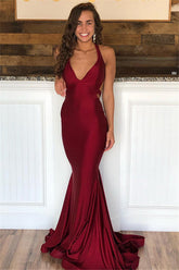 Elegant Halter Mermaid Evening Dresses | Elastic Satin Sleeveless Ruffles Prom Dresses