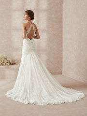 Elegant Halter White Long Wedding Dress With Lace Appliques