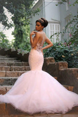 Elegant Lace Beaded Wedding Dresses Mermaid Sheer Tulle Bride Dress WE0010