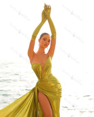 Elegant Long Mermaid Sleeveless Modern Prom Dresses With Split