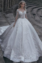 Elegant Long Sleeves Ball Wedding Dresses | Lace Sexy Bridal Gowns