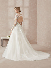Elegant Long Sleeves White Floor-Length Wedding Dress With Lace Appliques