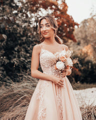 Elegant Nude Pink Sweetheart Tulle Appliques Ruffles Prom Dresses