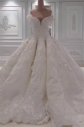 Elegant Off Shoulder Lace Wedding Dresses | Glamorous Beaded Bridal Ball Gown