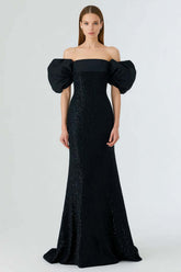 Suzhoufashion Elegant Off The Shoulder Mermaid Long Blak Tie Dress
