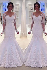 Elegant Off-the-Shoulder Long Sleeves Bridal Gowns Lace Mermaid Wedding Dresses BA3742