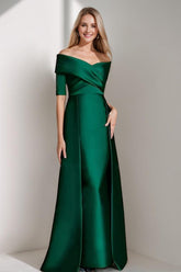 Elegant Off the Shoulder Mother of the Bride Dress with 1 2 Sleeves in A Line Style