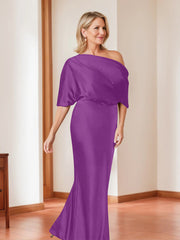 Elegant Plus Size Mother of the Bride One Shoulder Sheath Dress with 1 2 Sleeves