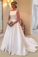 Elegant Satin Beach Wedding Dresses | Open Back Sleeveless Royal Beach Wedding Dress