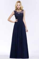 Elegant Scoop Neck Bridesmaid Dress Chiffon Appliques Sleeveless