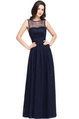 Elegant Scoop Sleeveless Chiffon Pary Dress Long With Lace