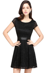 Elegant Short Sleeves Lace Mini Party Dress Scoop