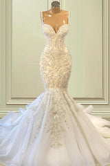 Elegant Sleeveless Sweetheart Lace Mermaid Wedding Dress