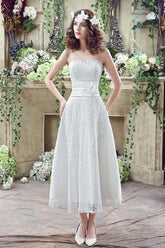 Elegant Sweetheart Lace Beach Wedding Dress Ankle Length Empire Bridal Gown CPS240