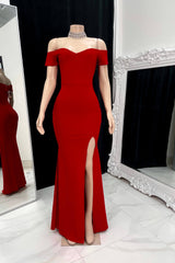 Elegant Sweetheart Off-The-Shoulder Split Front Mermaid Prom Dress