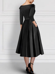 Elegant V Neck A Line Tea Length Mother of the Bride Dress with Appliques