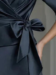 Elegant V Neck Satin A Line Mother of the Bride Ankle Length Dress