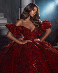 Elegant V-Neck Sleeveless Off-The-Shoulder Sequined Bridal Dress with Ruffles