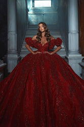 Elegant V-Neck Sleeveless Off-The-Shoulder Sequined Bridal Dress with Ruffles