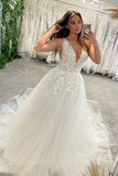 Elegant V-Neck Sleeveless Tulle Bridal Dress with Appliques