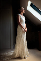 Elegant V-neck Lace Wedding Dress Open Back Garden Bridal Shower Dress