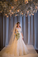 Elegant Wedding Dress long Sleeve Sweep Train Zipper Back Vestidos De Noiva Applique White Lace Wedding Dress