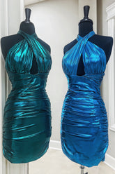 Emerald Green Homecoming Dresses Cross Halter Tight Short Cocktail Dresses