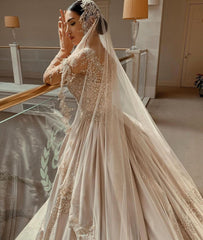 Empire V Neck Satin Lace Crystal Ruffles Ball Gown Wedding Dresses