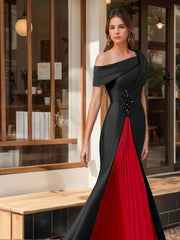 Evening Dress with Ruffles & Appliques in Trumpet Mermaid Style and Short One Shoulder Sleeves