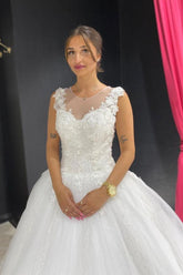 Eye-catching Off The Shoulder Lace Sweetheart White A-lIne Wedding Dresses