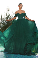 Fabulous Dark Green Off-the-shoulder Sequins Evening Dresses