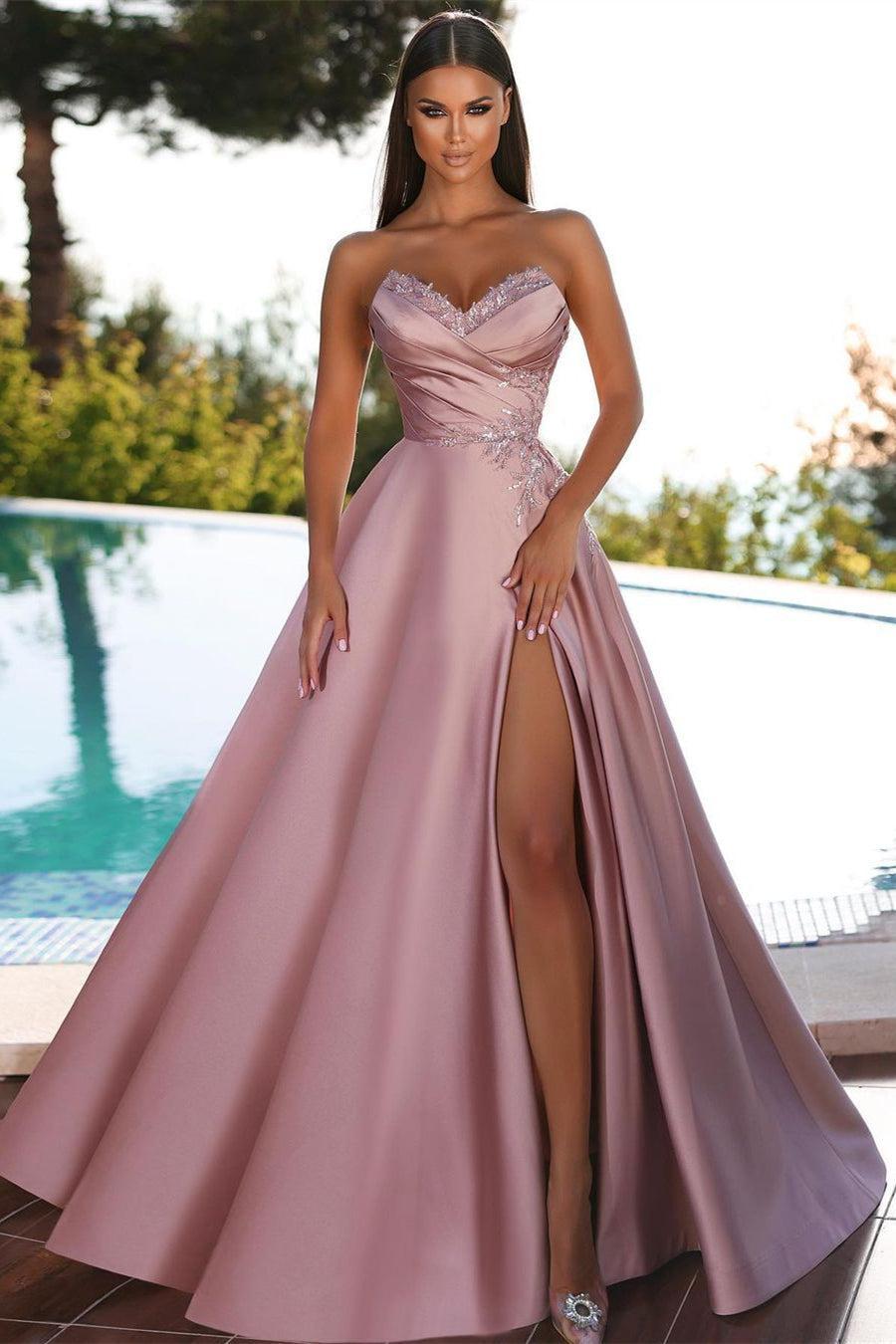 Fabulous Dusty Rose Sweetheart Sleeveless Split Evening Dresses with Glitter Fabulous Dusty Rose Sweetheart Sleeveless Split Evening Dresses with Glitter