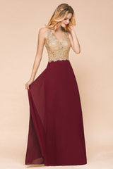 Fabulous Gold Appliques Party Dress Chiffon Lace Prom Long Ball Gown