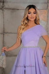 Fabulous One Shoulder Sleeveless Long Prom Dress Ribbons