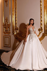 Fabulous Princess Long Long V-Neck One Shoulder Bridal Dress