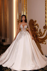 Fabulous Princess Long Long V-Neck One Shoulder Bridal Dress