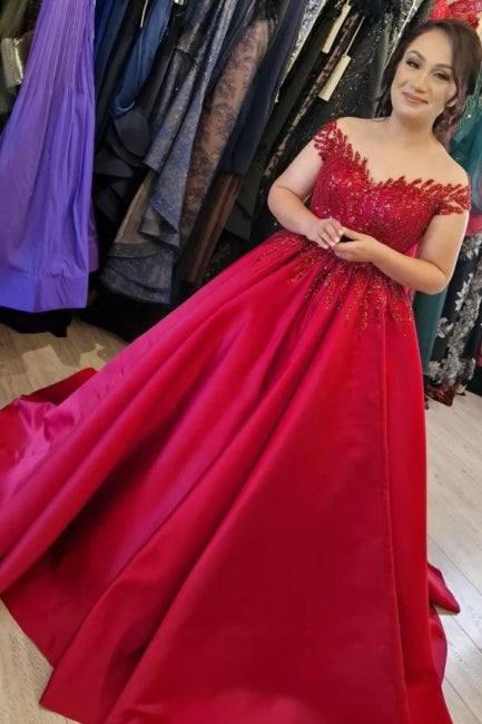 Fabulous V-Neck Cap Sleeves Long Bridal Dress