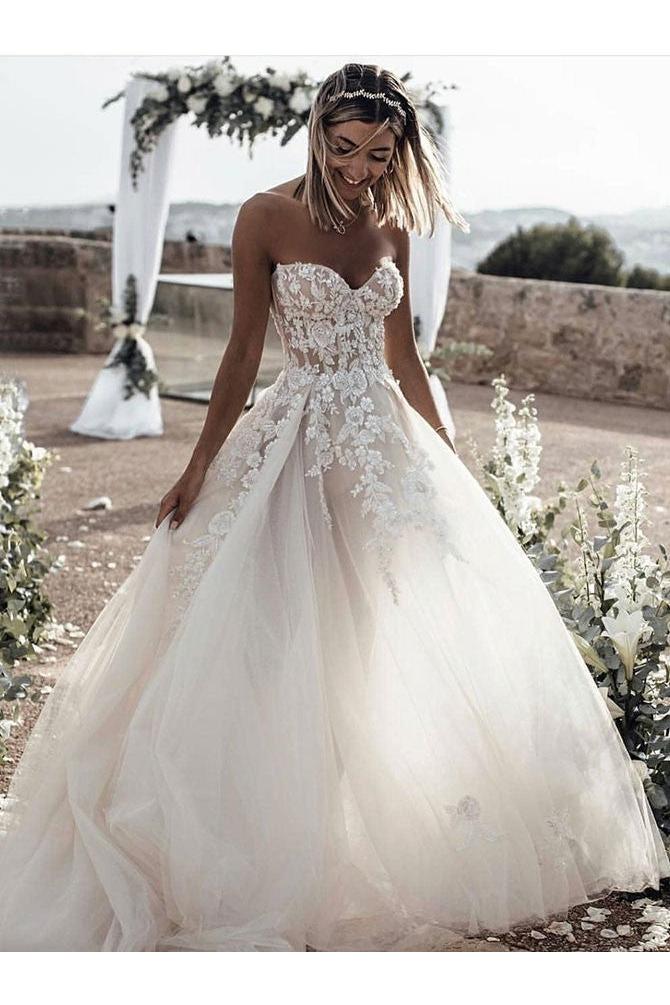 Fairy Sweetheart Beach Wedding Dress With Lace Appliques Online | Suzhoufashion Fairy Sweetheart Beach Wedding Dress With Lace Appliques Online | Suzhoufashion