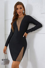 Fashion Sheath Jewel Black Homecoming Dresses Party Dress with Long Sleeves
