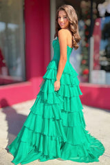 Fashionable A Line Strapless Hot Pink Corset Prom Dress With Beading Ruffles Formal Evening Gown