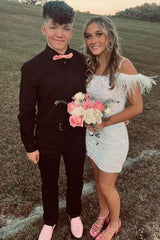 Feathered Black Homecoming Dresses Sequined Bodycon Prom Dress