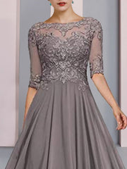 Long A Line Mother of the Bride Dress with Scoop Neckline