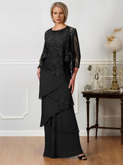 Long A Line Mother of the Bride Dress with Jewel Neck