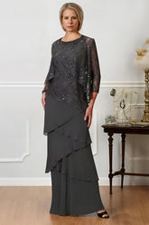 Long A Line Mother of the Bride Dress with Jewel Neck
