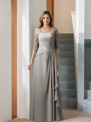 Long A Line Gown with Square Neck and Half Sleeves